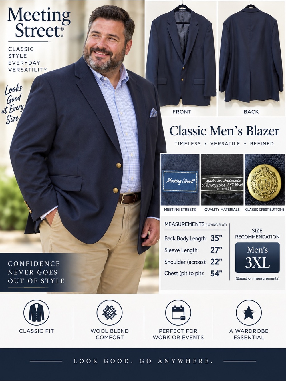Meeting Street Men's Classic Navy Blazer - 50-52L